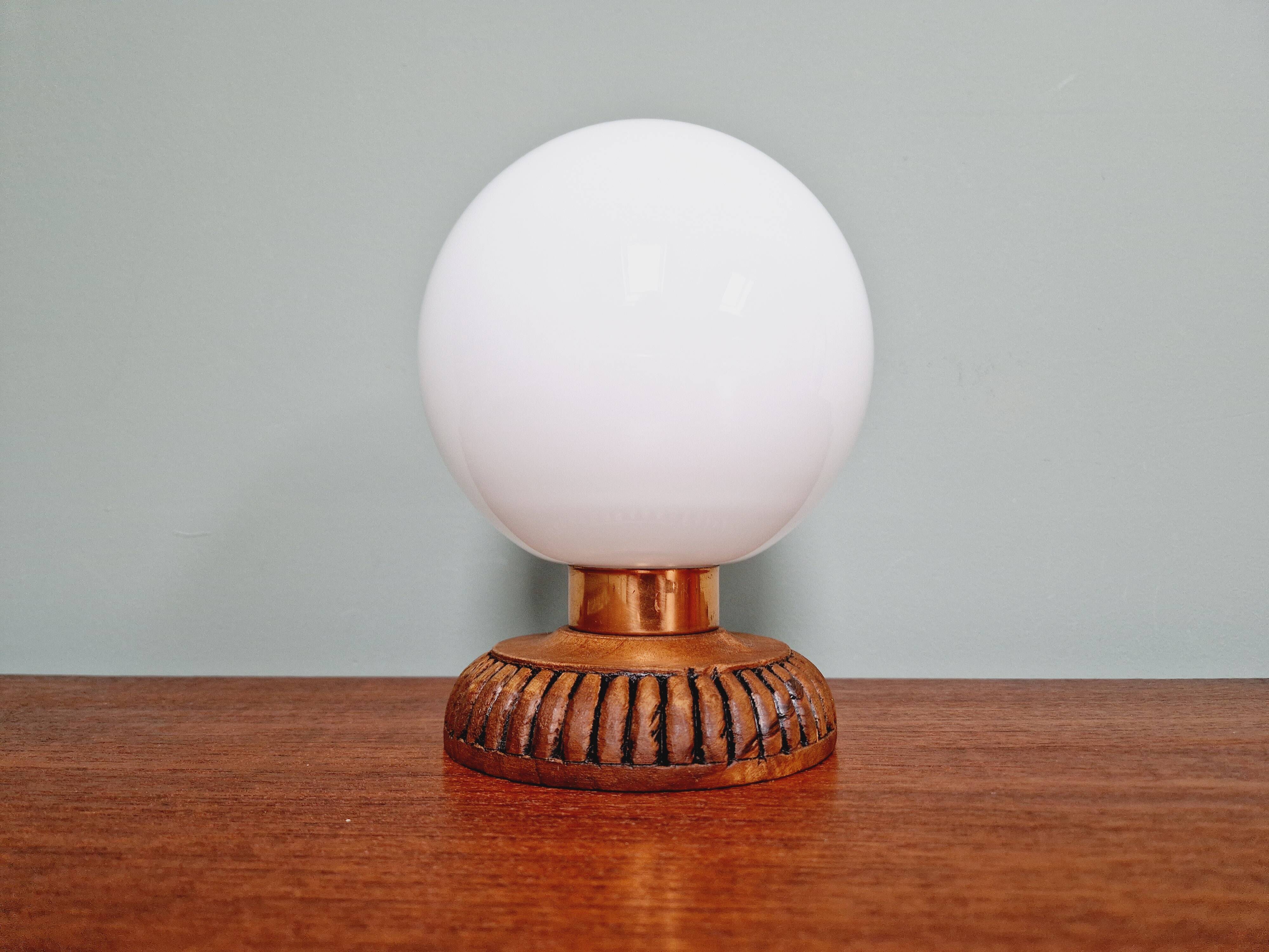 Wooden and white opaline table lamp, 1960s