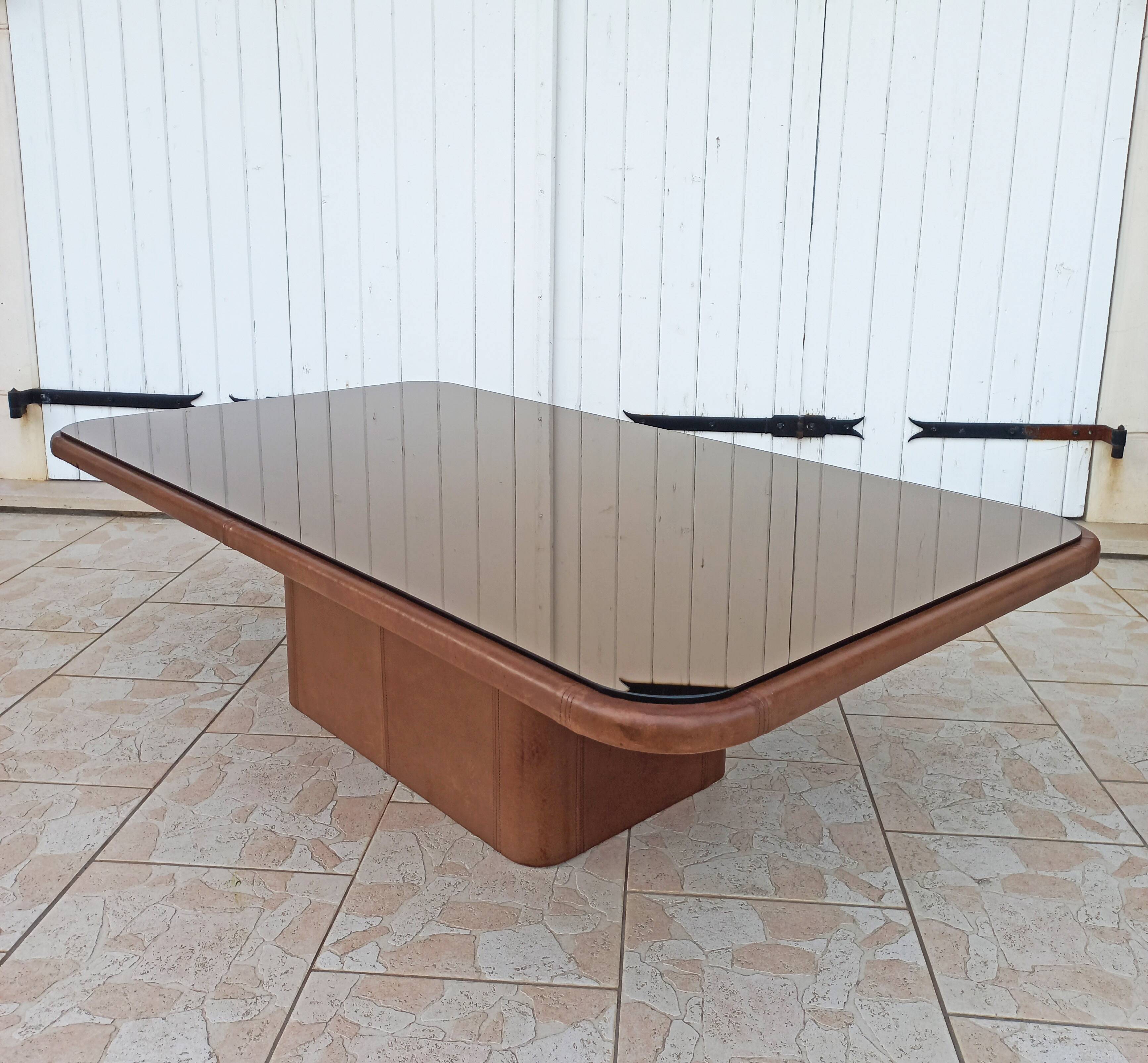 Brown leather designer coffee table
