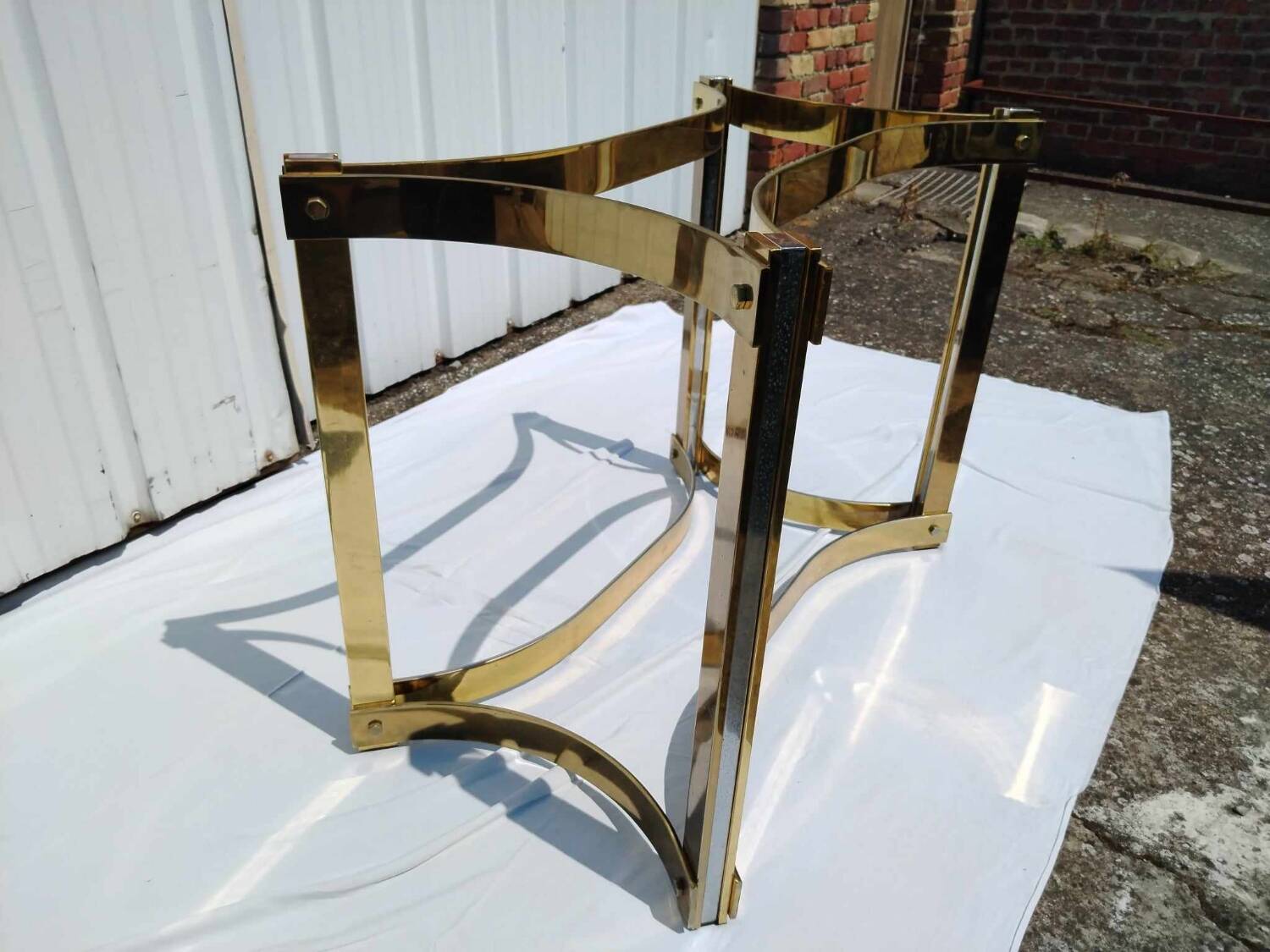 Vintage dining table golden brass chrome glass