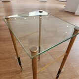 Glass and brass table. 1960. Neo-classic side table.