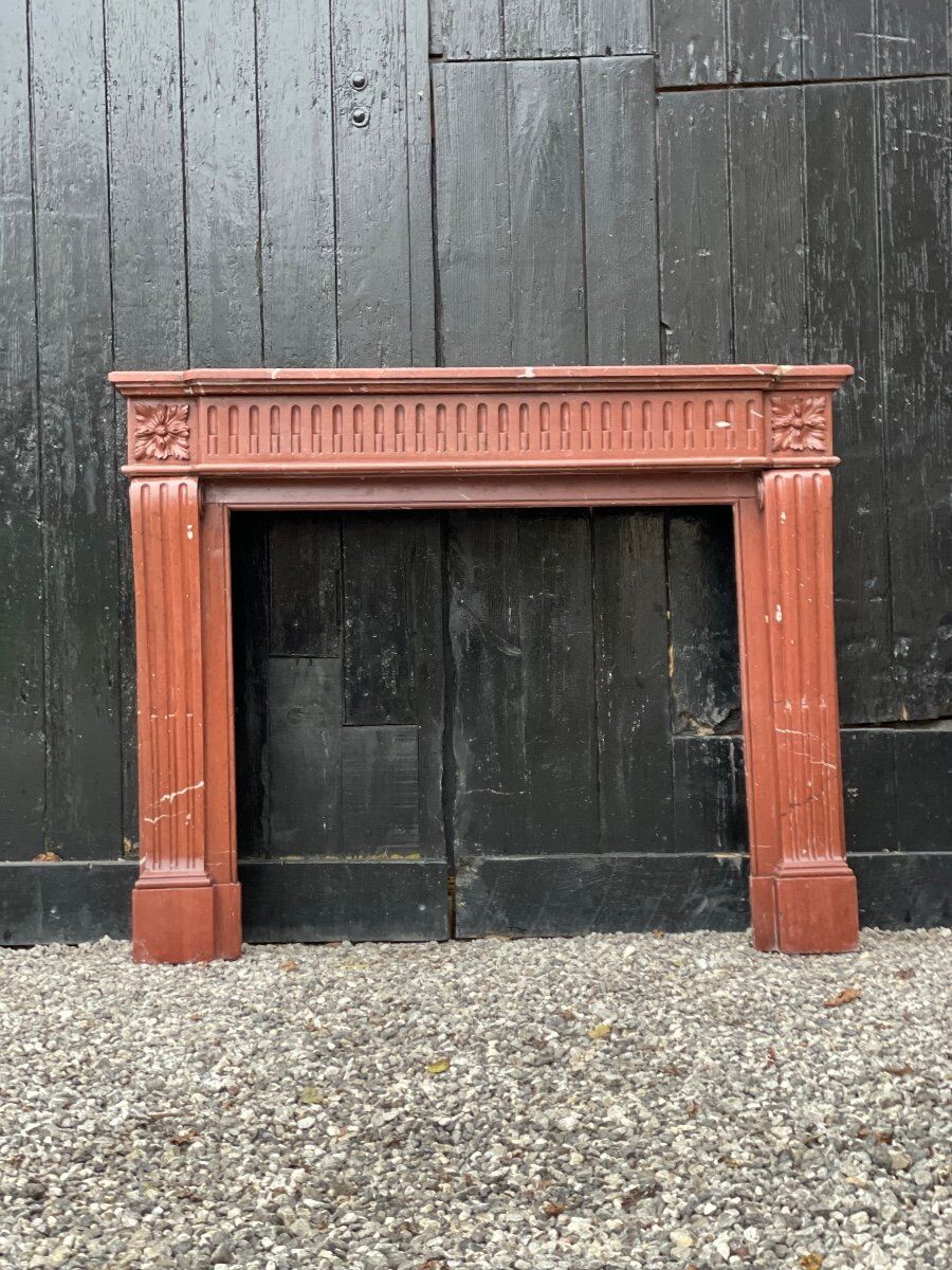 Louis XVI style fireplace in antique red marble, France, circa 1880