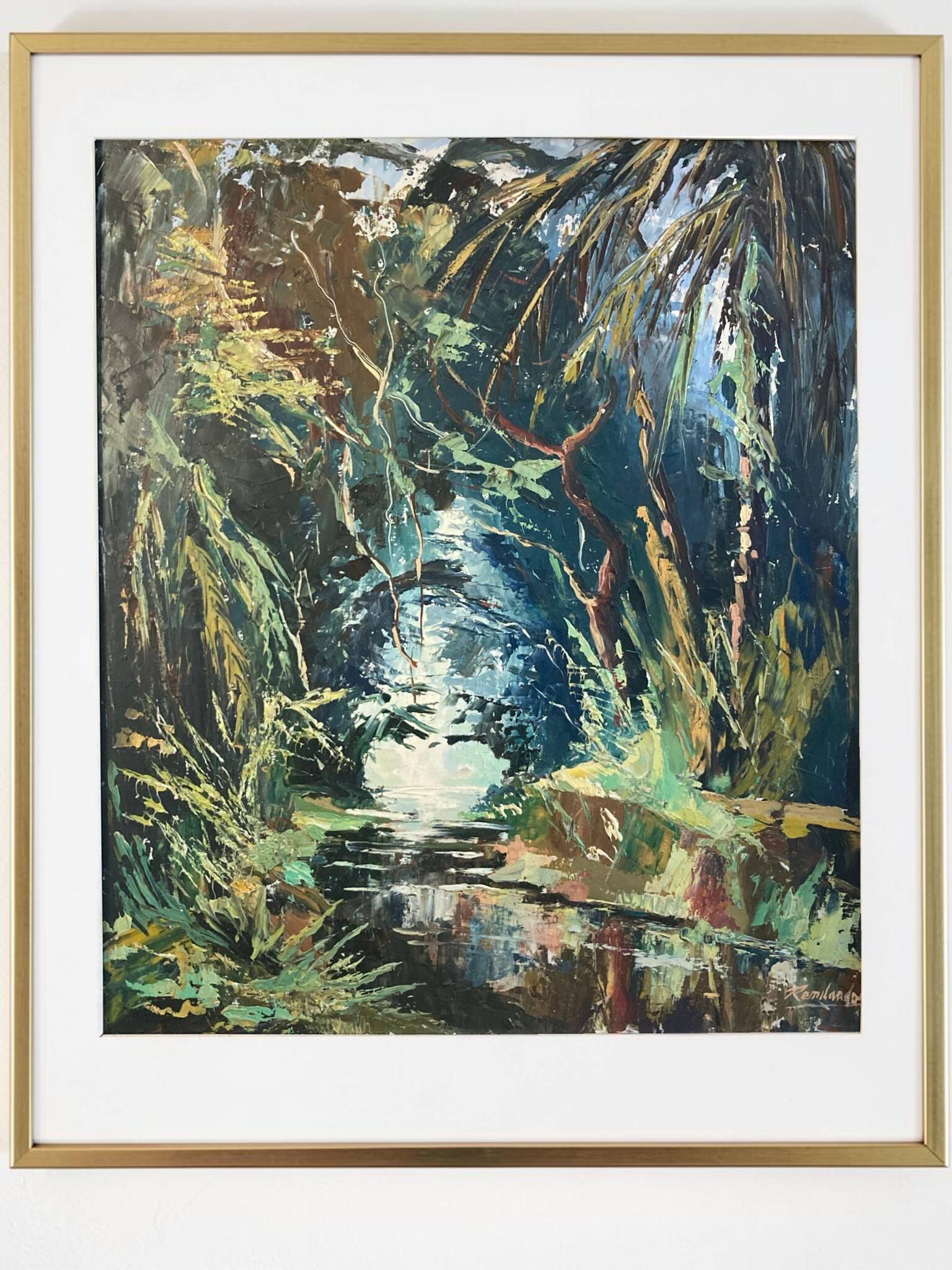 REMILANDOU, HSP tropical river landscape signed 20th century