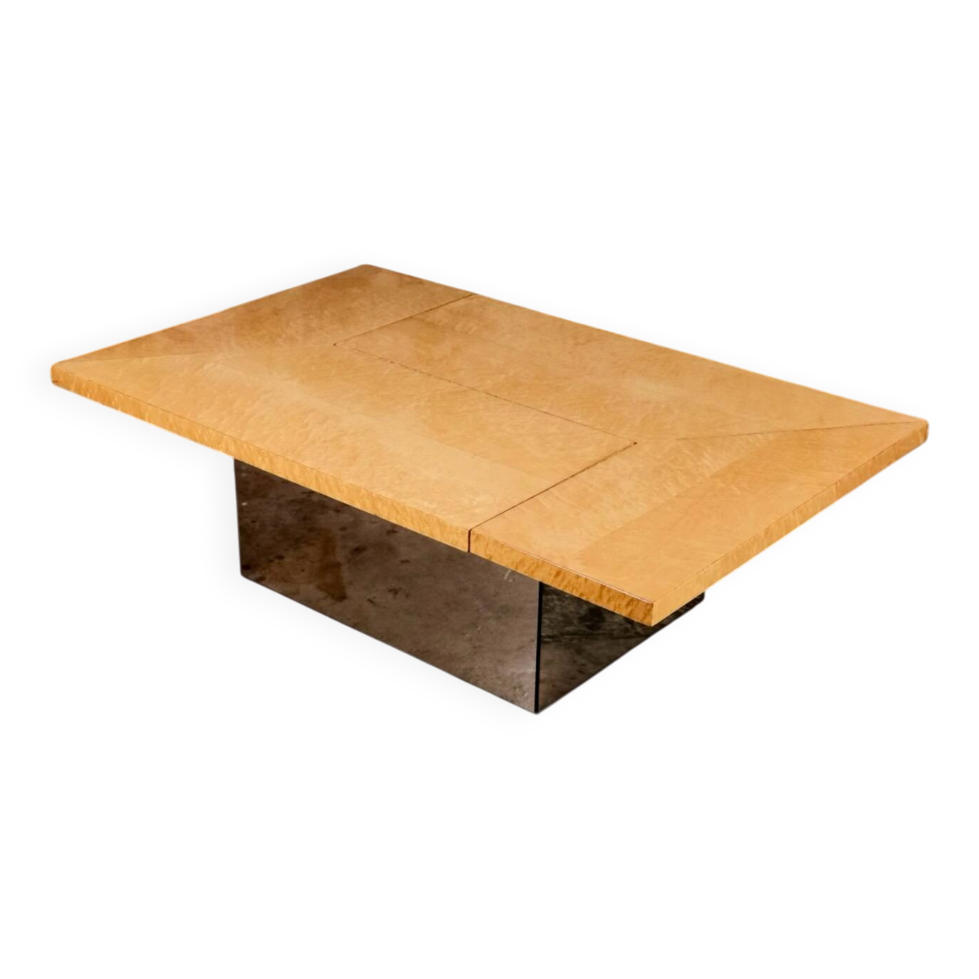 Table basse bar en loupe de frêne, Paul Michel pour Roche Bobois, 1980