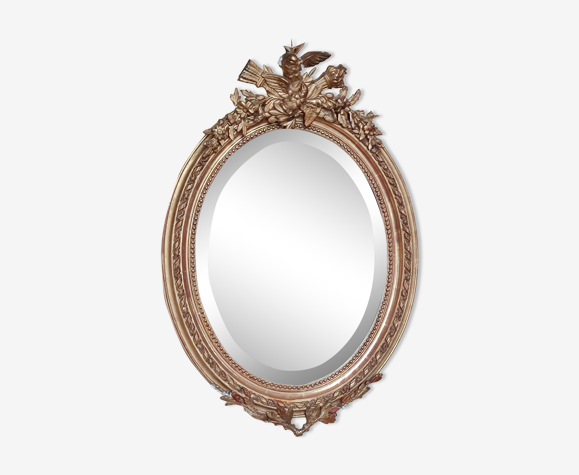 Ancien miroir doré décor colombes 77x54cm