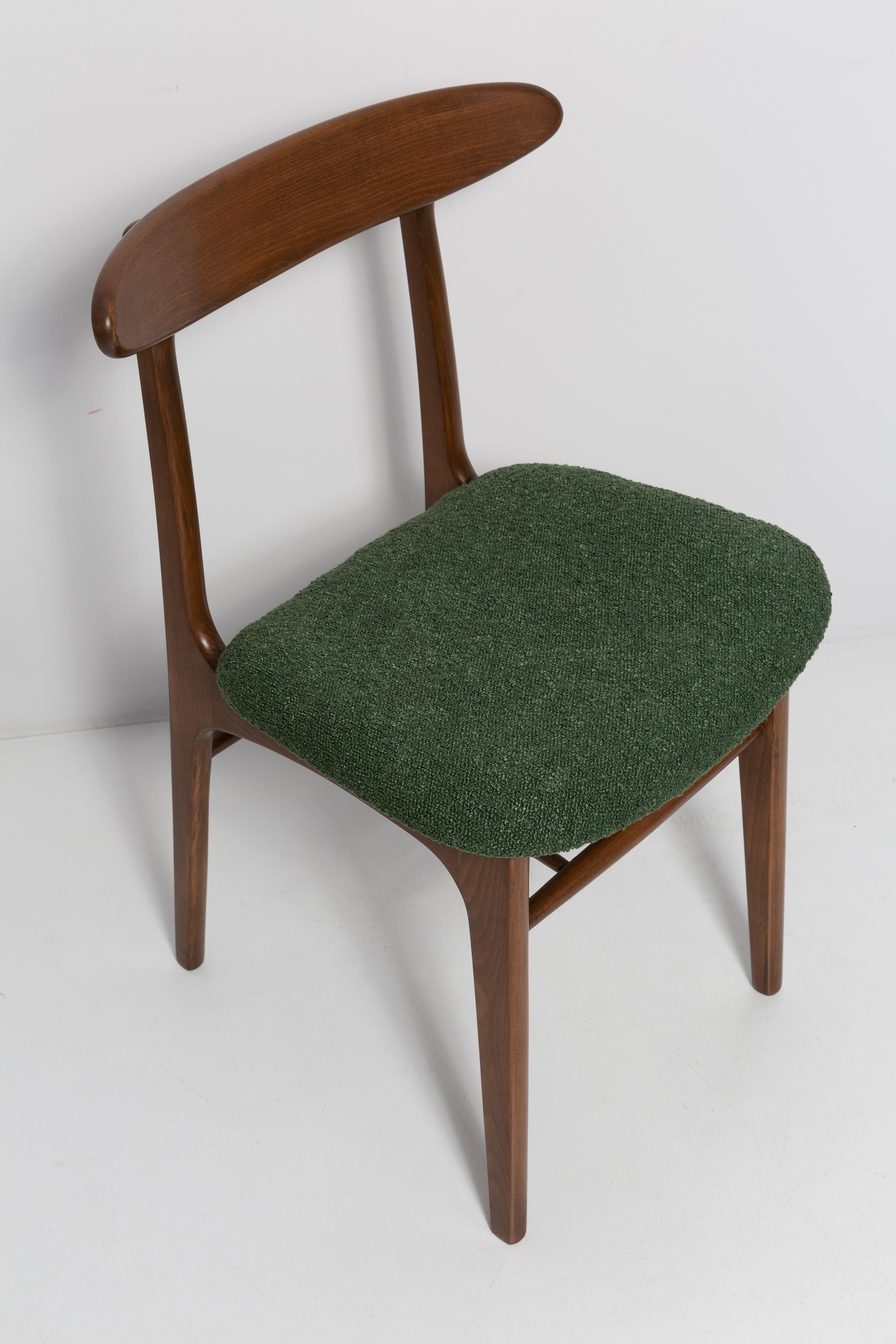 Mid Century Chair in Green Bouclé, Walnut Wood, Rajmund Halas, Poland, 1960s