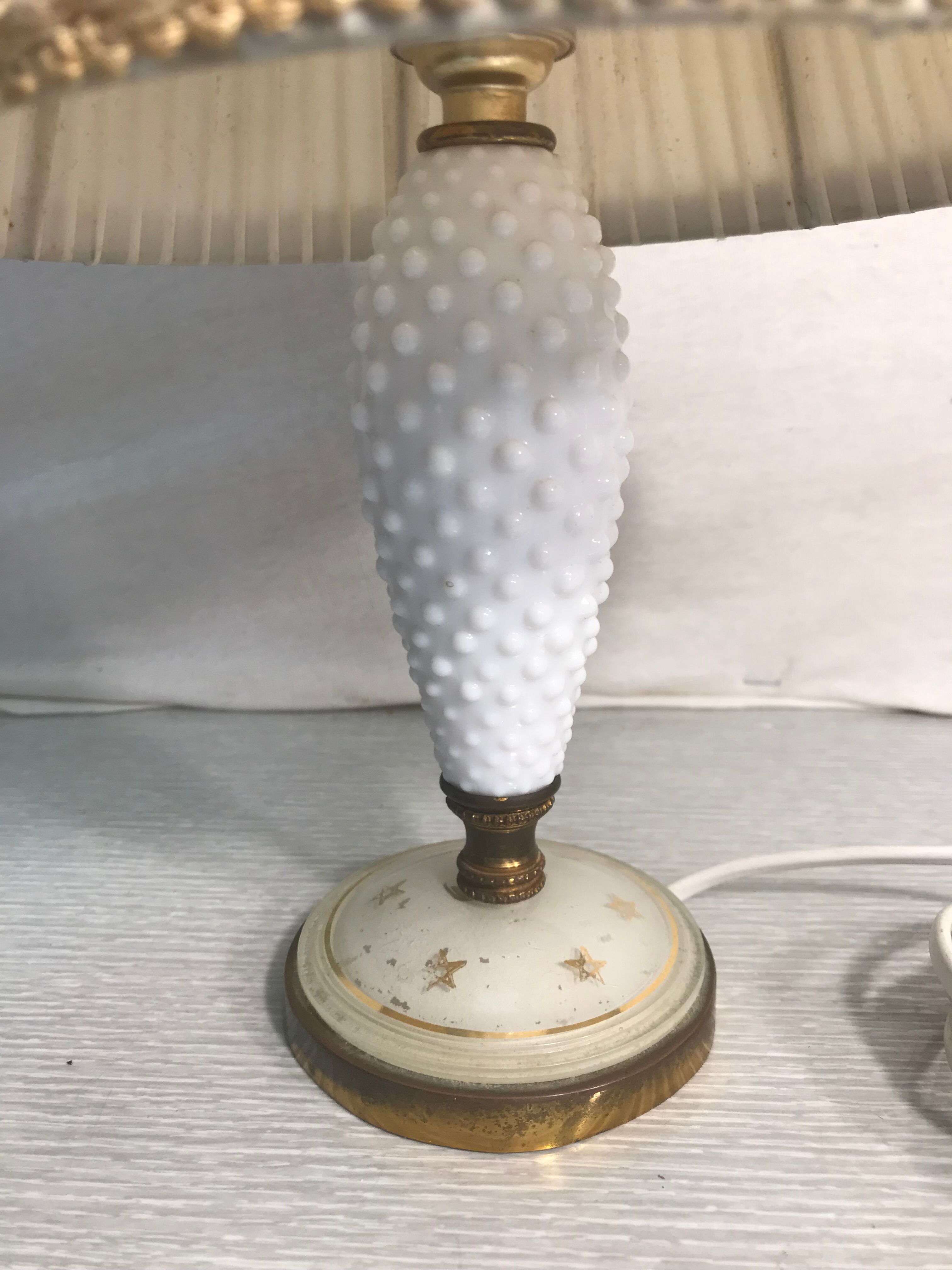 Old laiton glass lamp in white opaline and lamp-day cream years 70 vintage