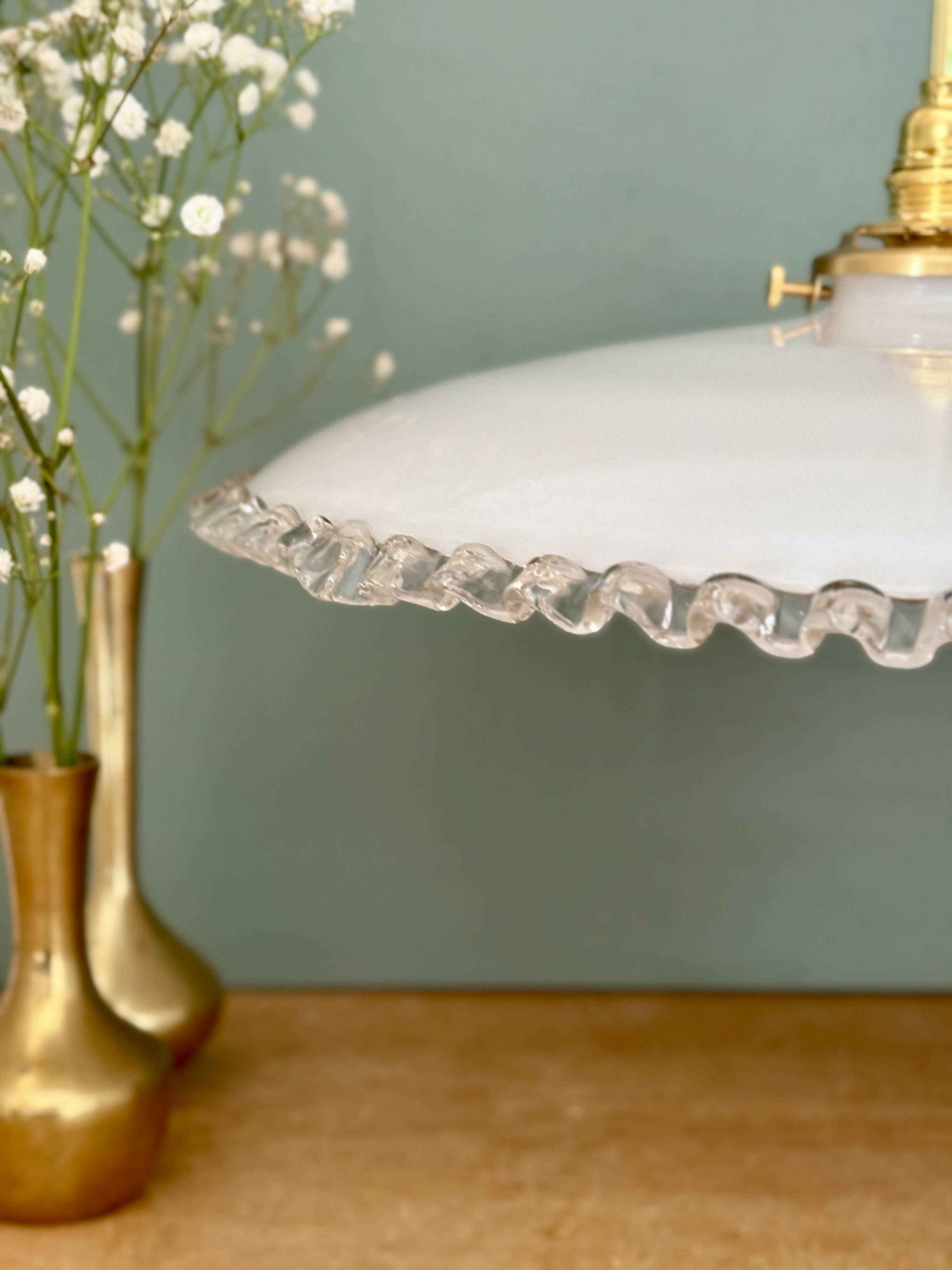 XXL vintage opaline lampshade pendant light