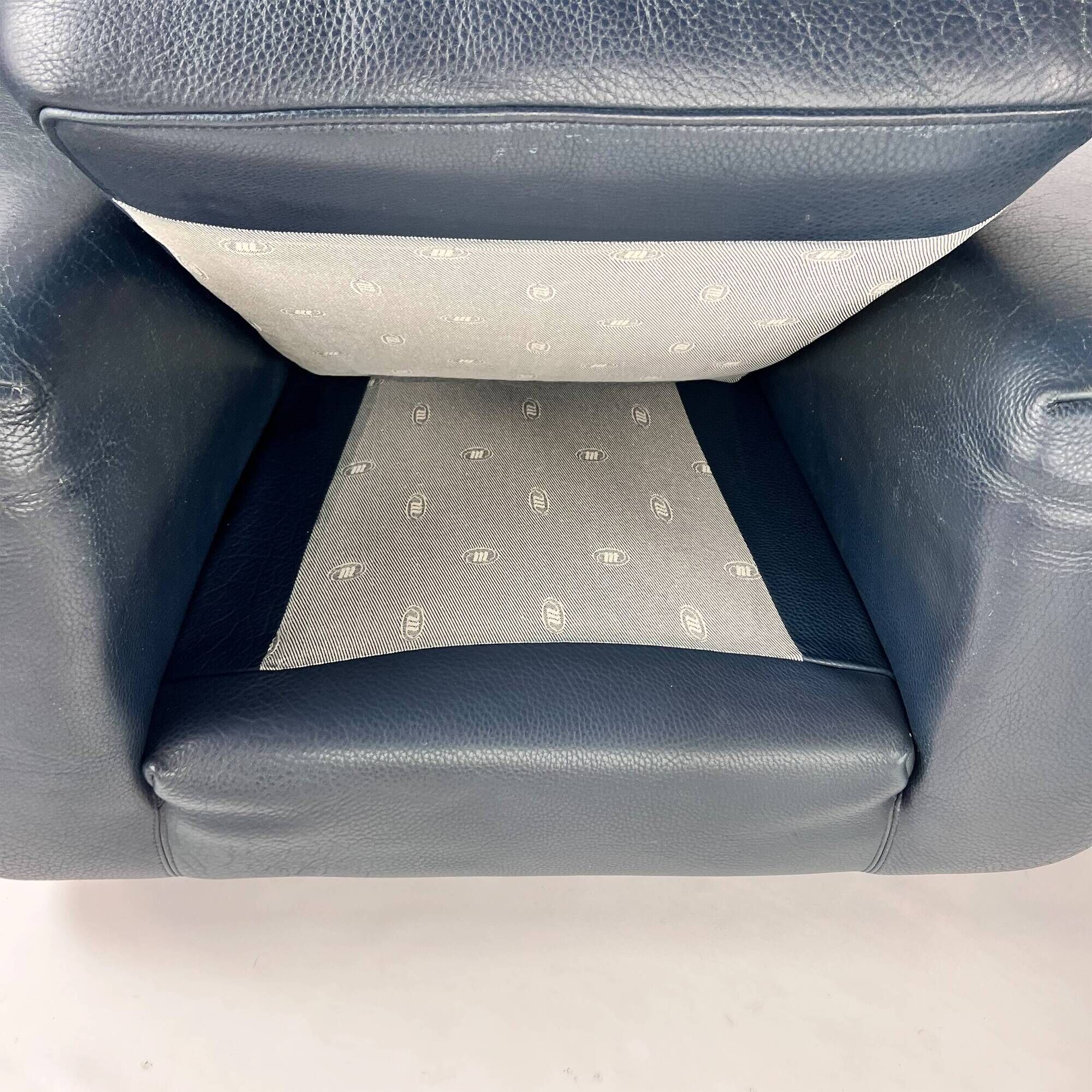 Set of 2 Italian Blue Leather Fatboy Armchairs by Molinari, 1980s