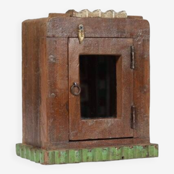 Small old wall display case clock box patina original india