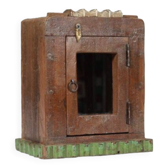 Small old wall display case clock box patina original india