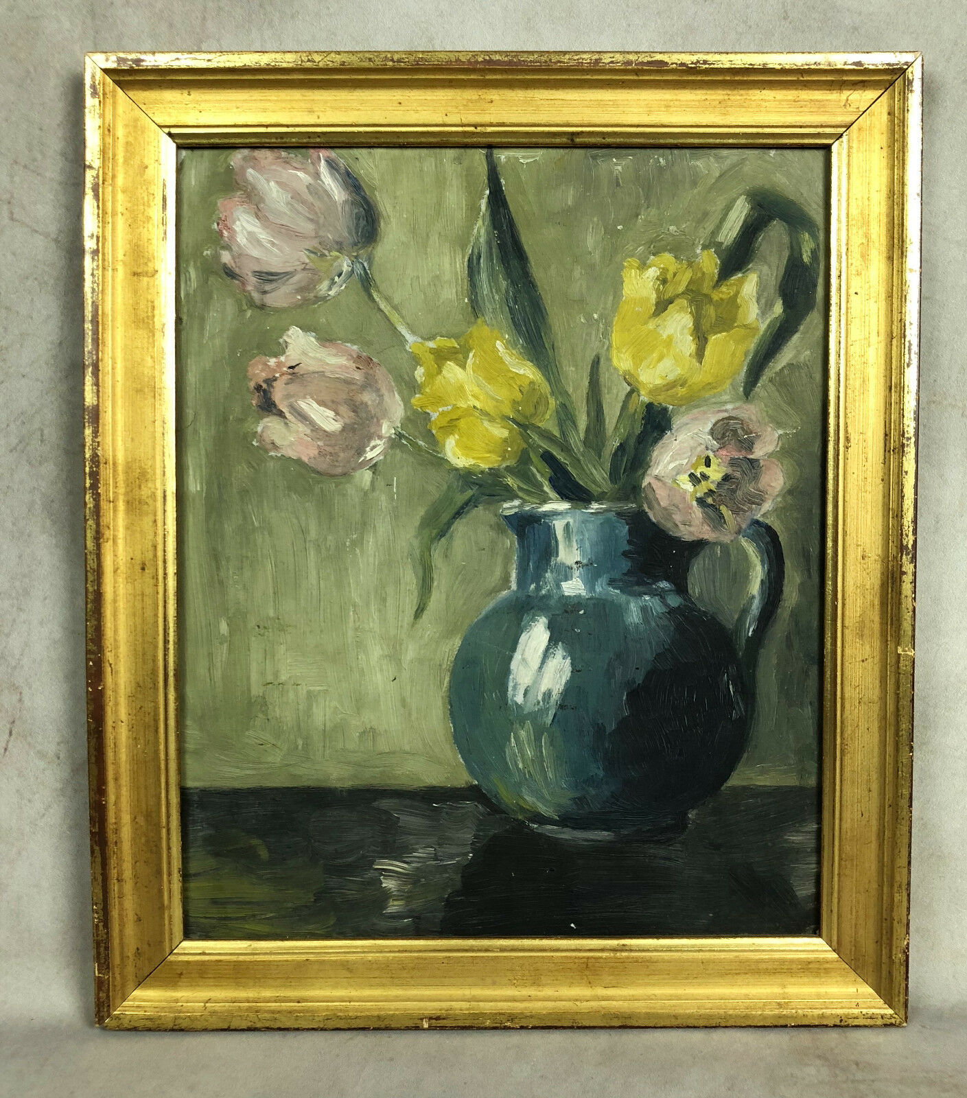 Table oil on panel "The bouquet of tulips"