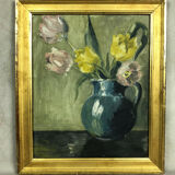 Table oil on panel "The bouquet of tulips"