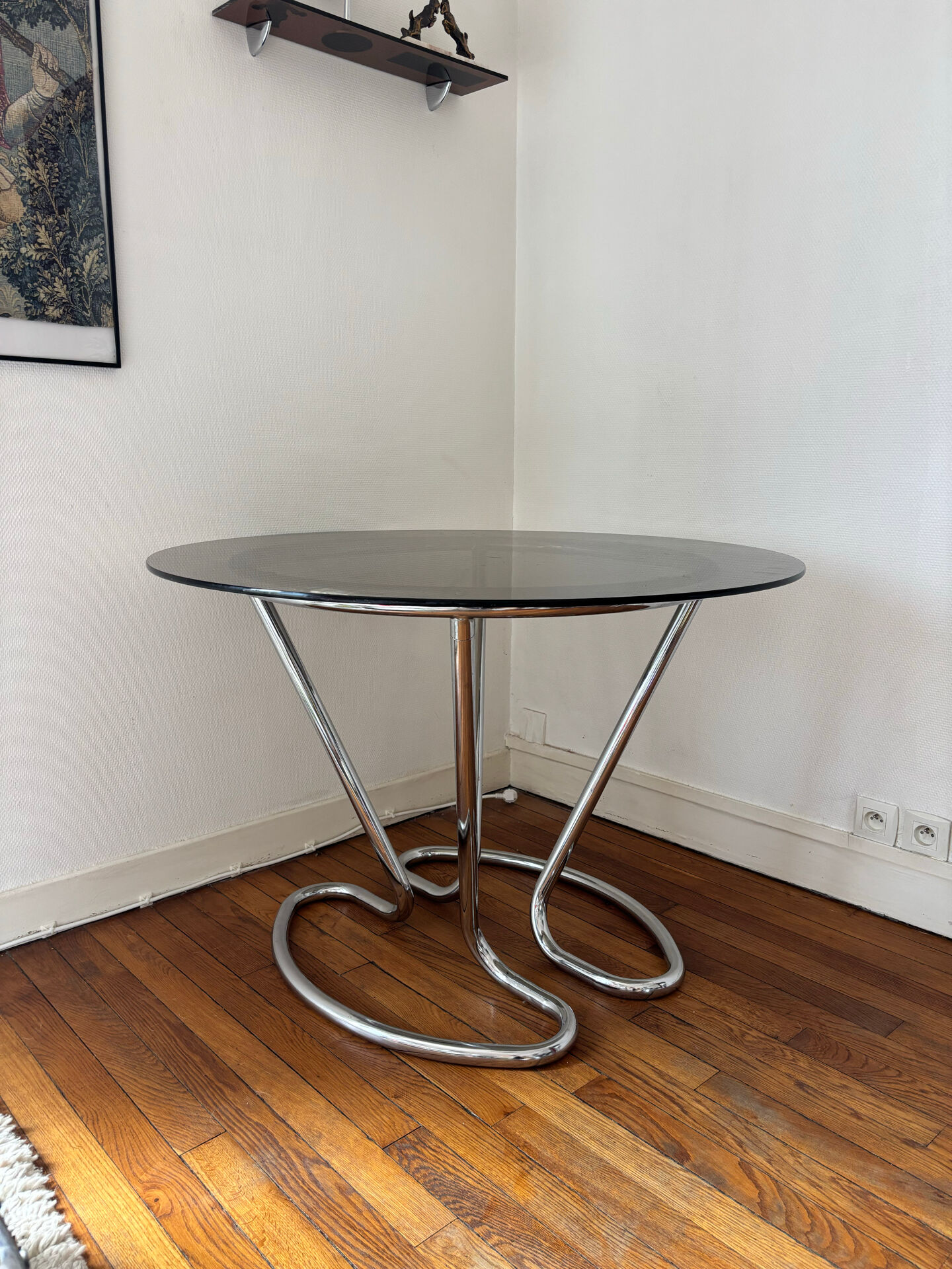 Glass and chrome table 70s Space Age