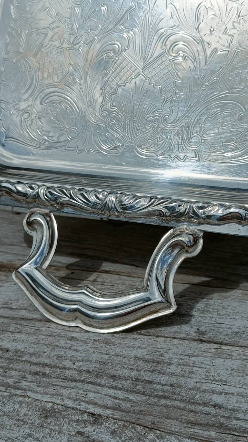 Silver metal serving tray