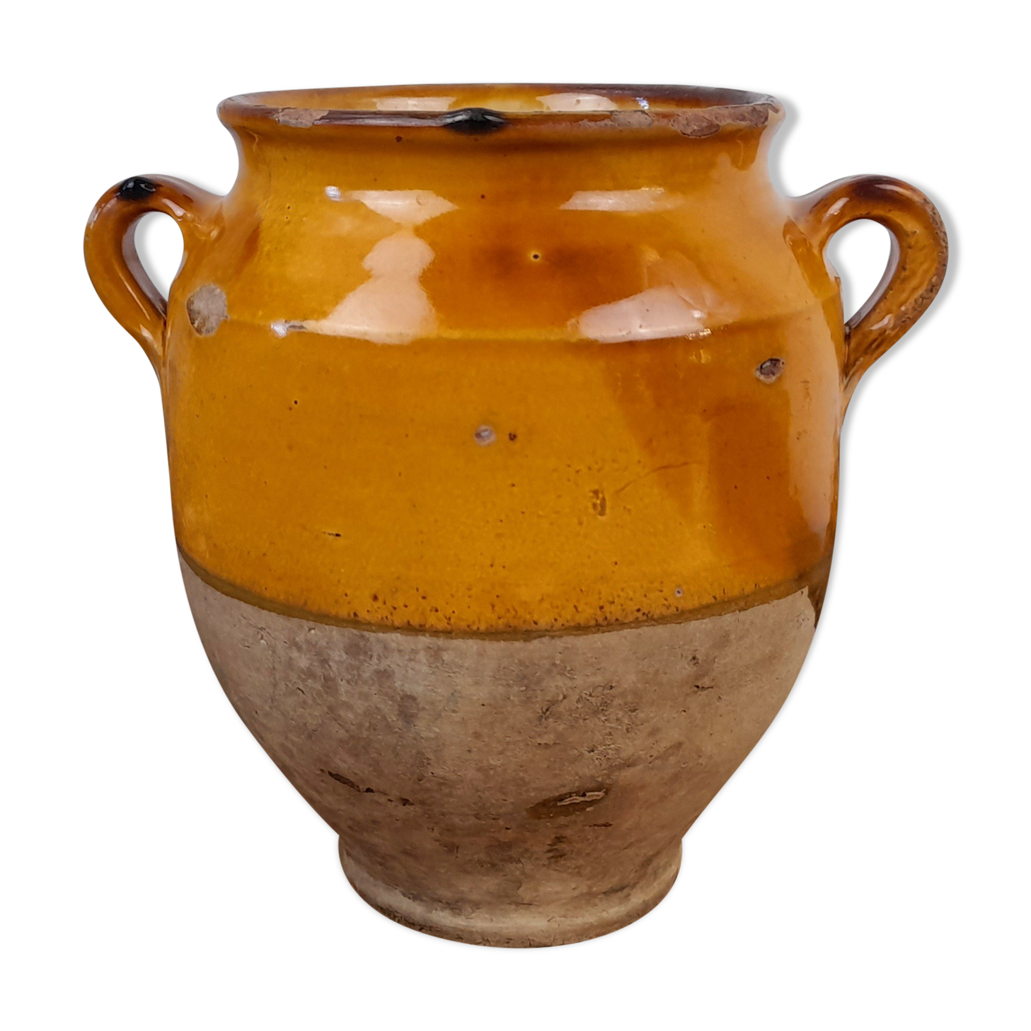 Old glazed terracotta grease pot