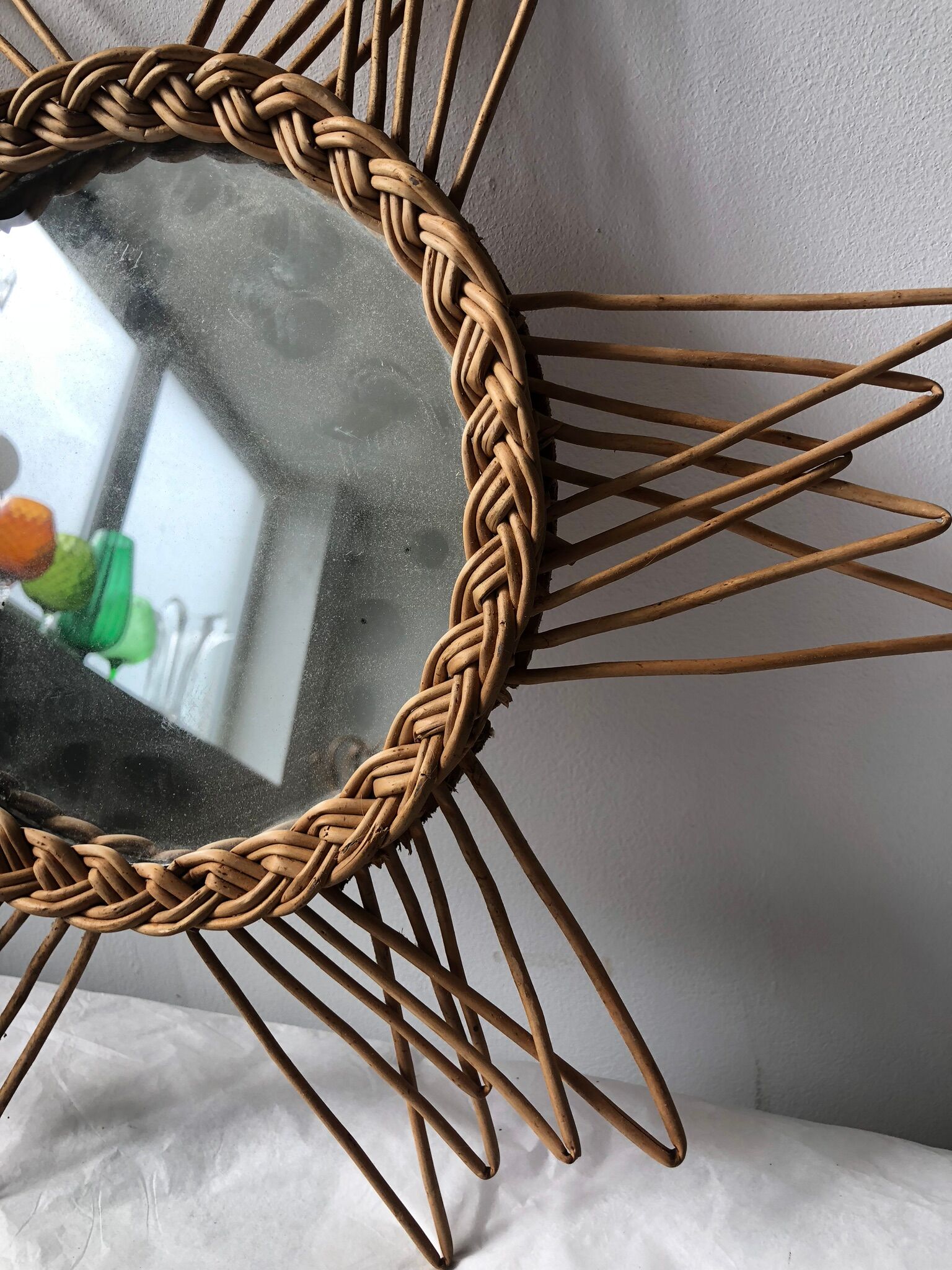 Mirror rattan vintage Sun 45x45cm