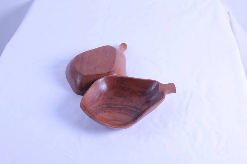 Pair of pear-shaped wooden trinket trays
