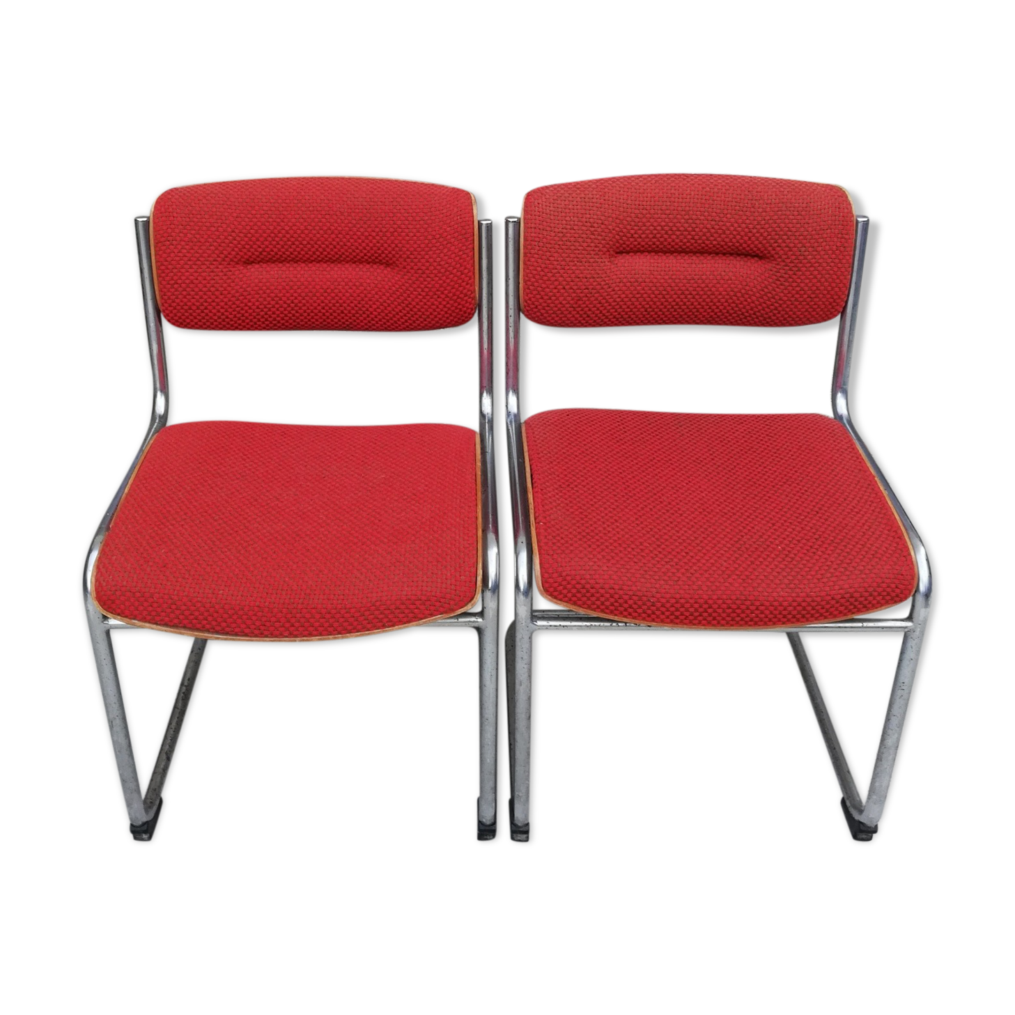 Red chairs cantilever chrome tubes