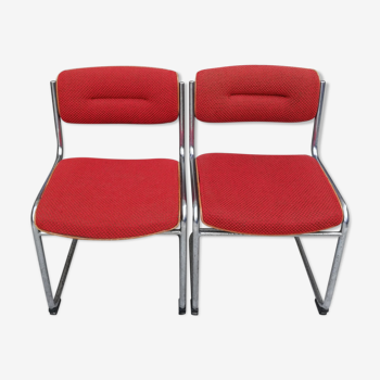 Duo de chaises rouges cantilever tubes chromés