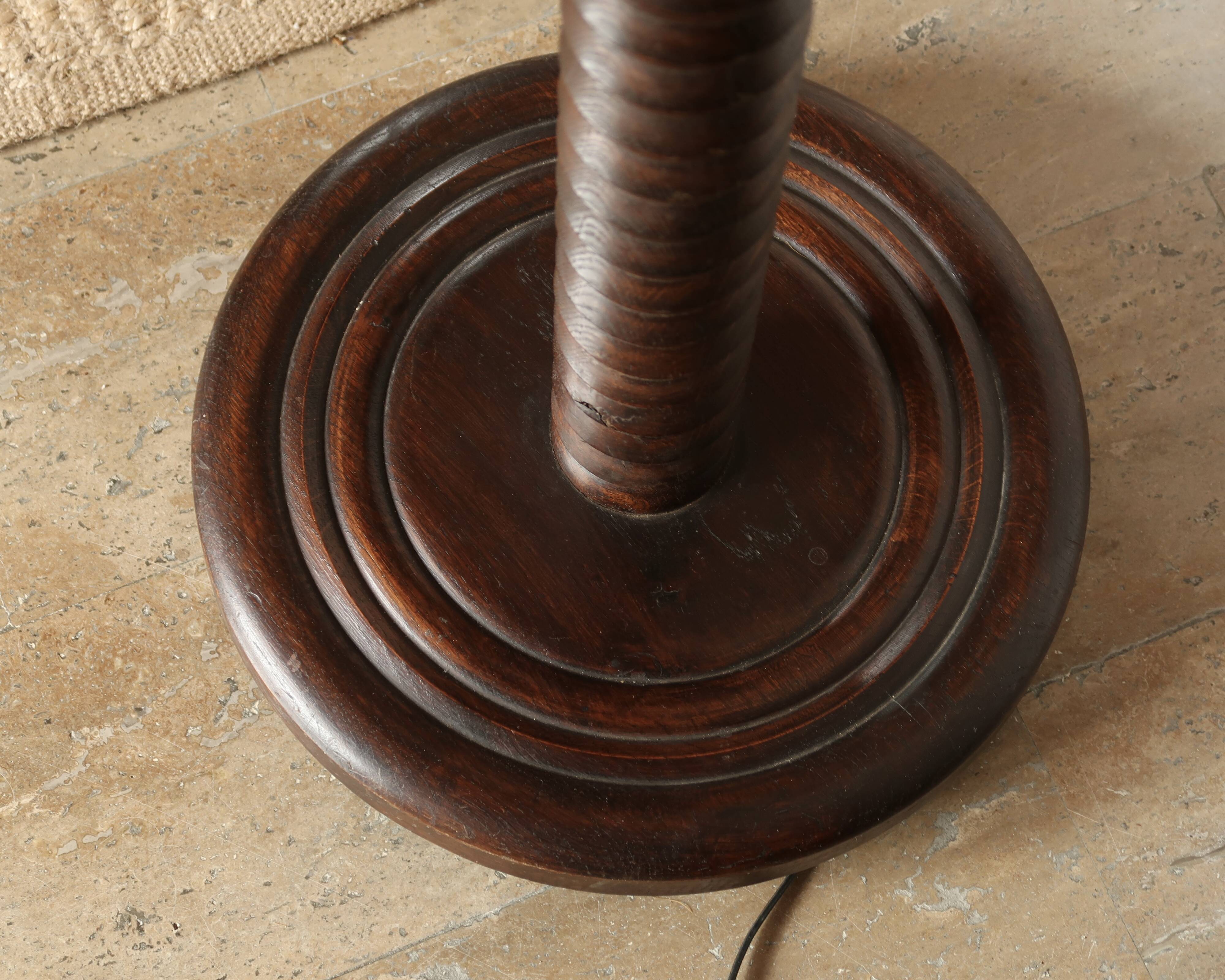 Wooden column floor lamp by Charles Dudouyt, 1940s