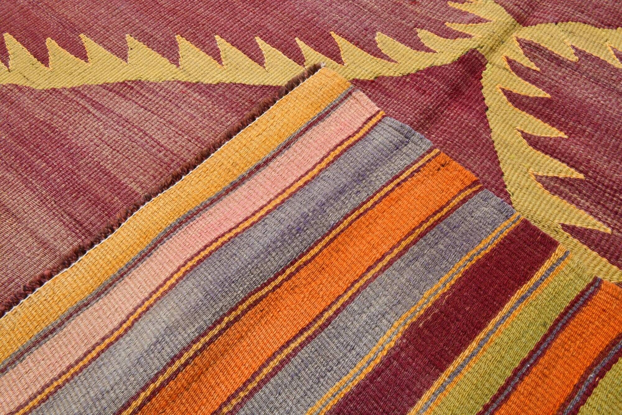 Wine Red & Orange Mid Century Modern Wool Kilim Rug, 153x239 Cm
