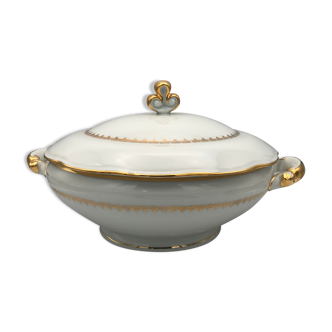 Soup bowl in white porcelain paste and enamels of limoges finish gilding