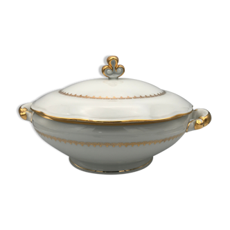 Soupière en porcelaine blanche pâte et émaux de limoges finition dorure