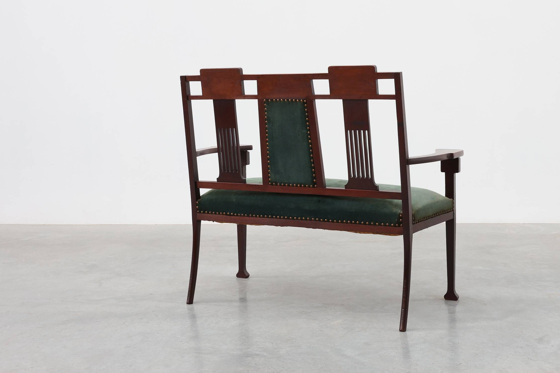 Art Nouveau Walnut Settee with Floral Marquetry, Belgium, ca. 1900