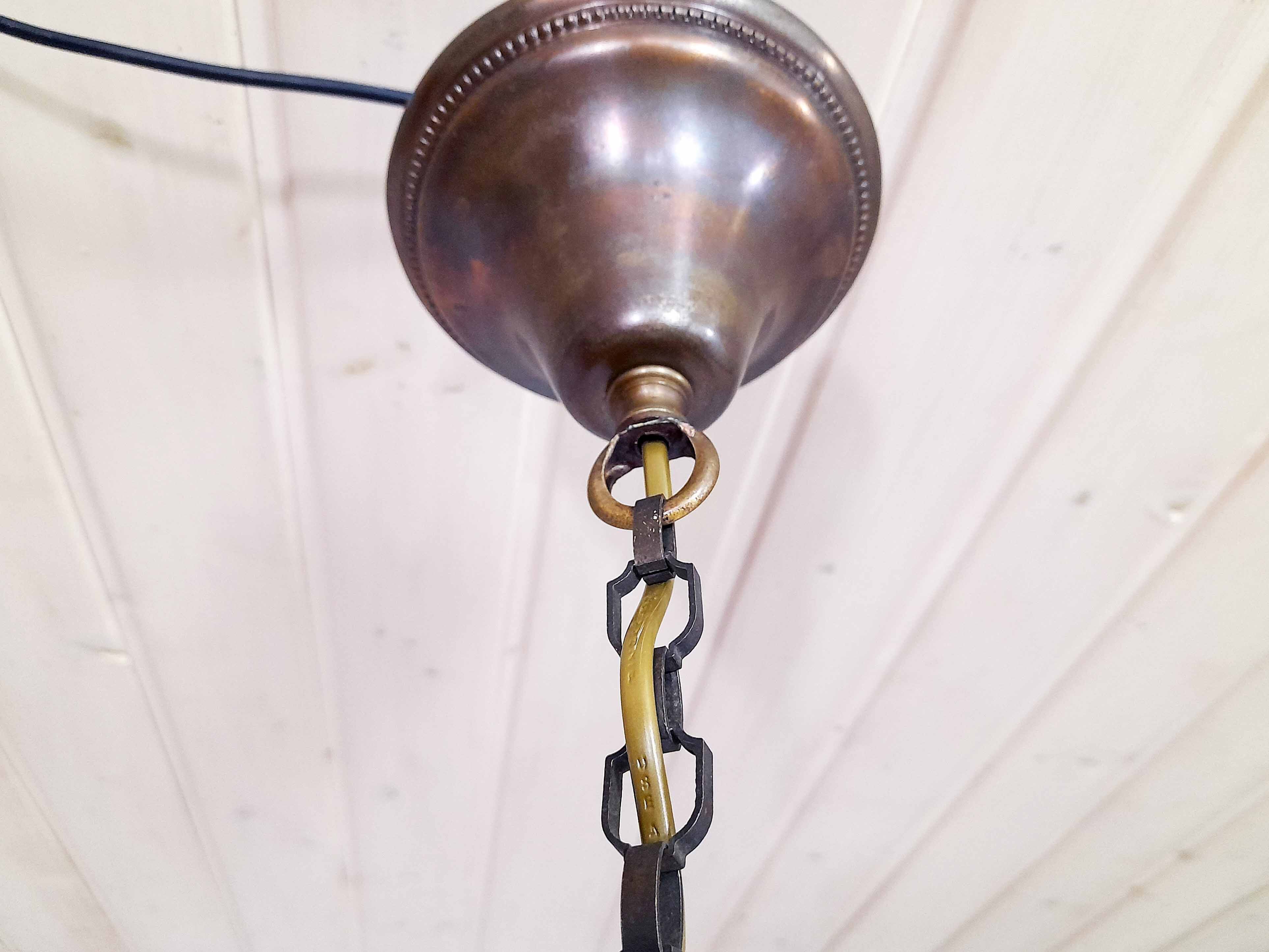 Bauhaus pendant lamp in opaline glass and brass