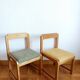 Six Scandinavian style chairs in elm and fabric.