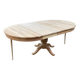 Extendable round dining table with central leg, renovated in raw oak, 210cm