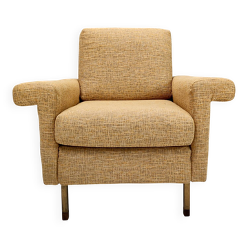 Fauteuil vintage en tissu jaune de haute qualité, Italie