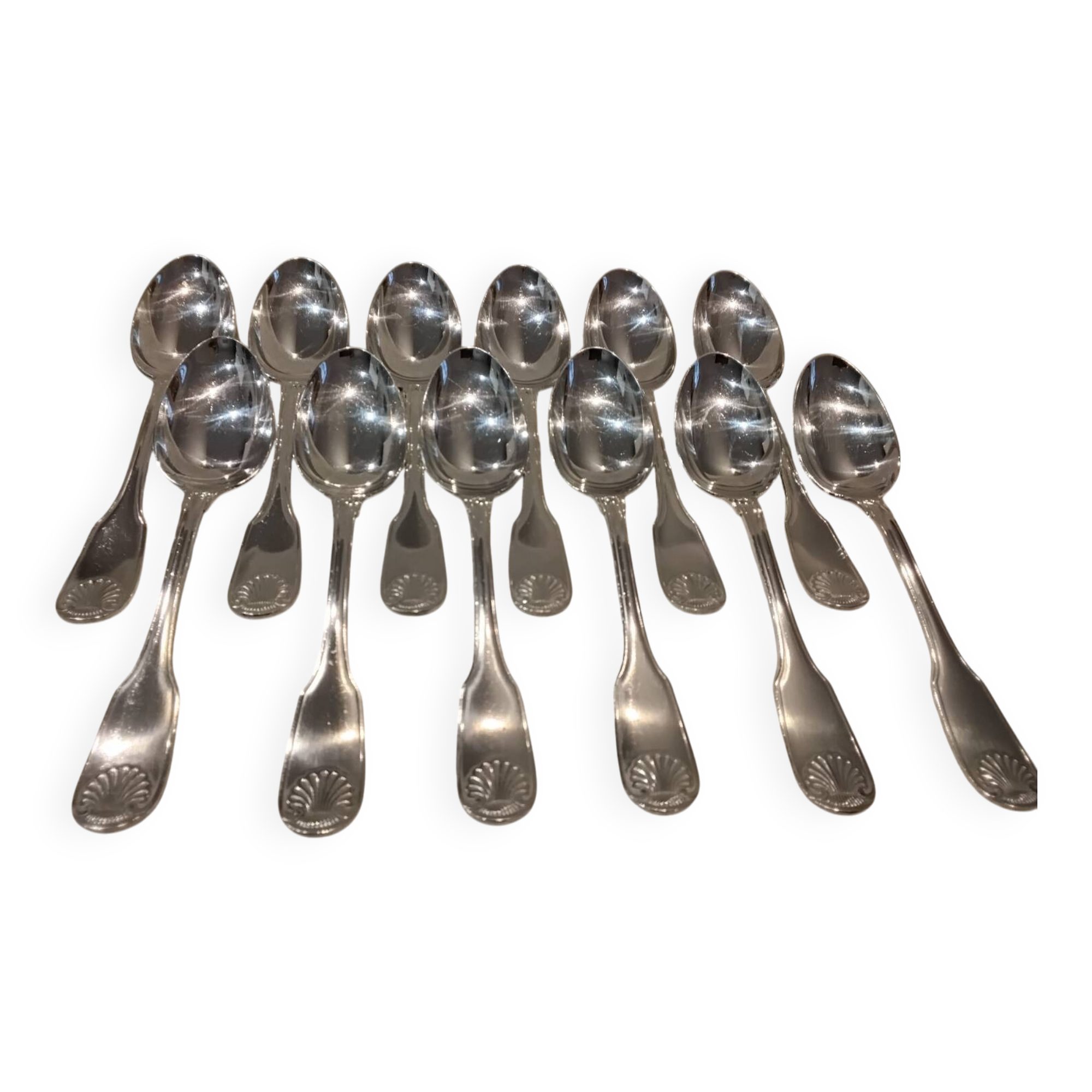 12 silver-plated soup spoons by Christofle, Vendome pattern