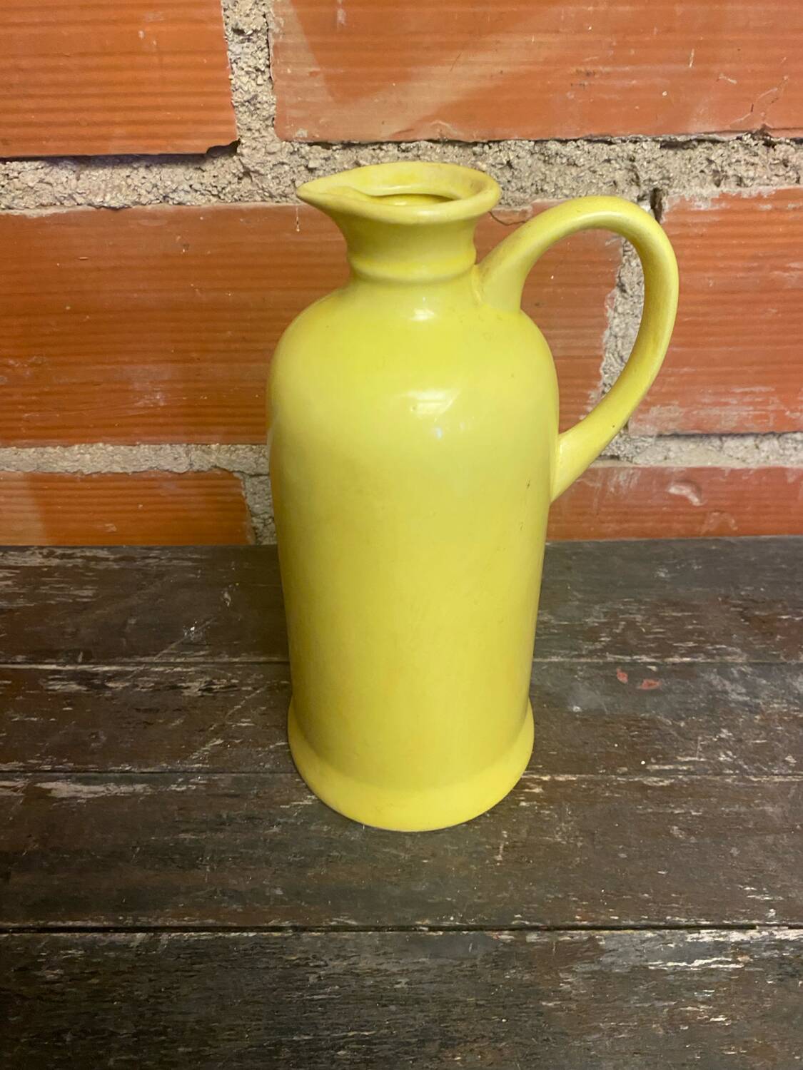 Old Yellow Glazed Ceramic Pitcher Vintage Kitchen #D427