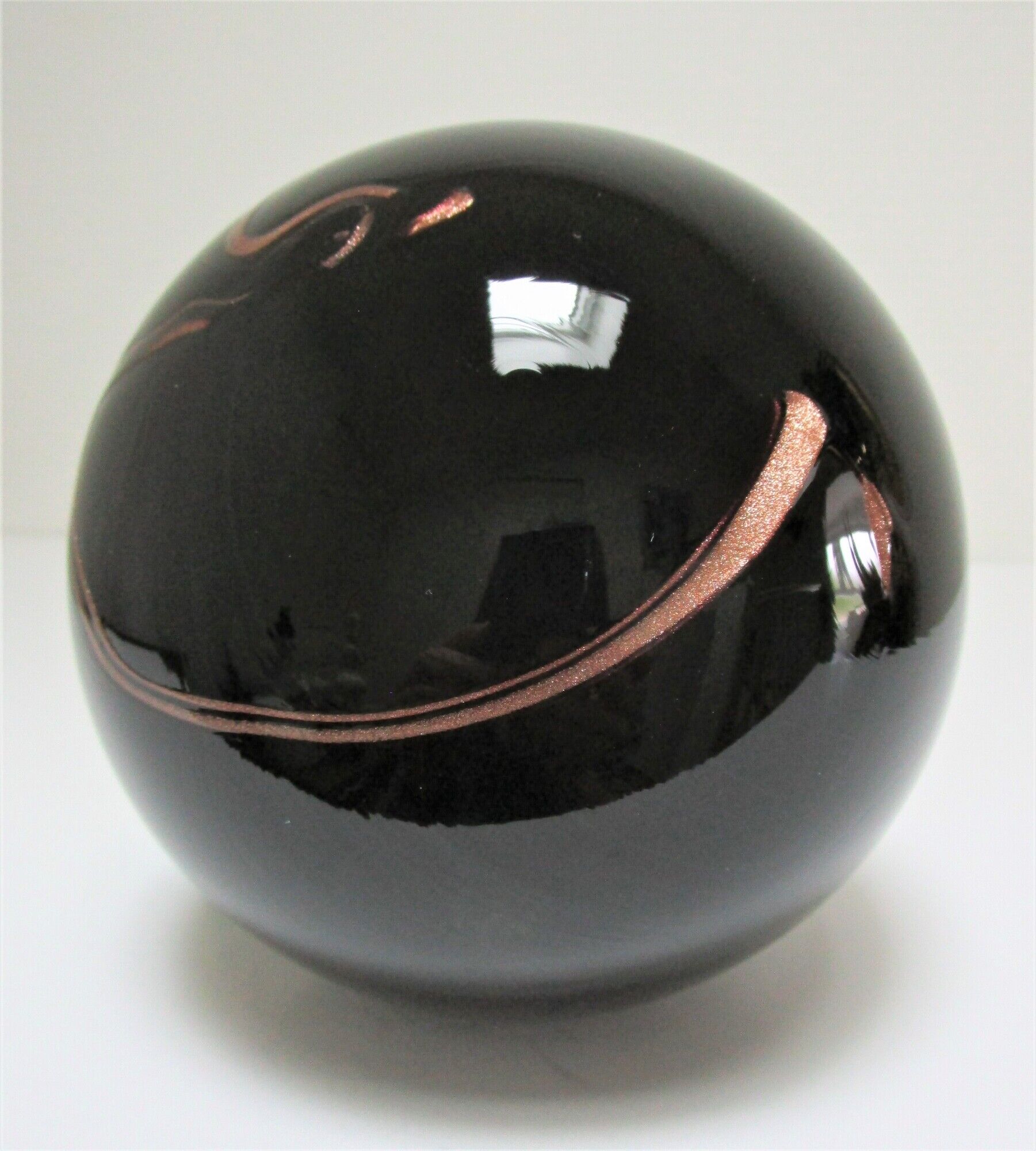 ball paperweight black and coppery glass paste Bob le Bleis glassware Maure Old vintage