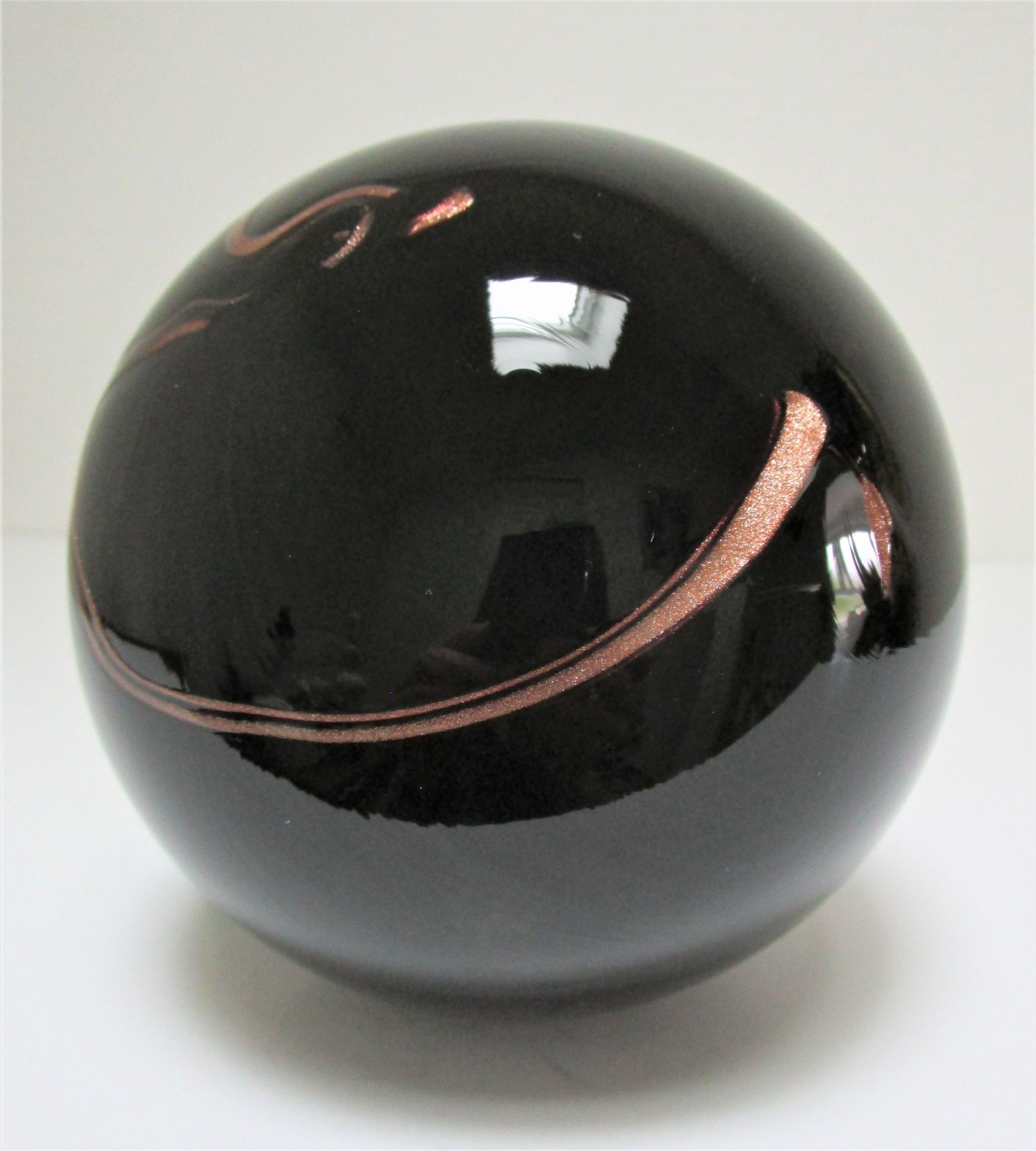 ball paperweight black and coppery glass paste Bob le Bleis glassware Maure Old vintage