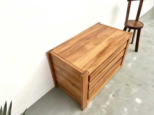 Solid elm chest of drawers, Maison Regain, circa 1970