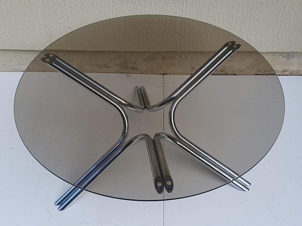 Chrome design coffee table and smoky glass 70s