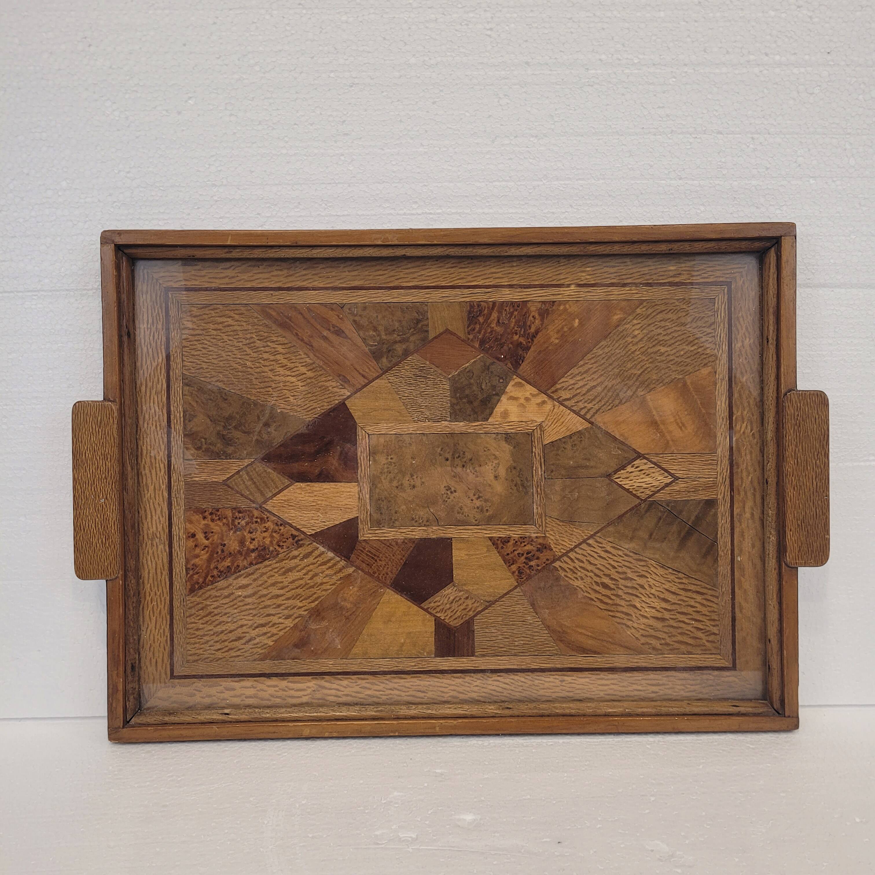 Bandeja Art Deco, Marquetería and crystal, 1950 – France