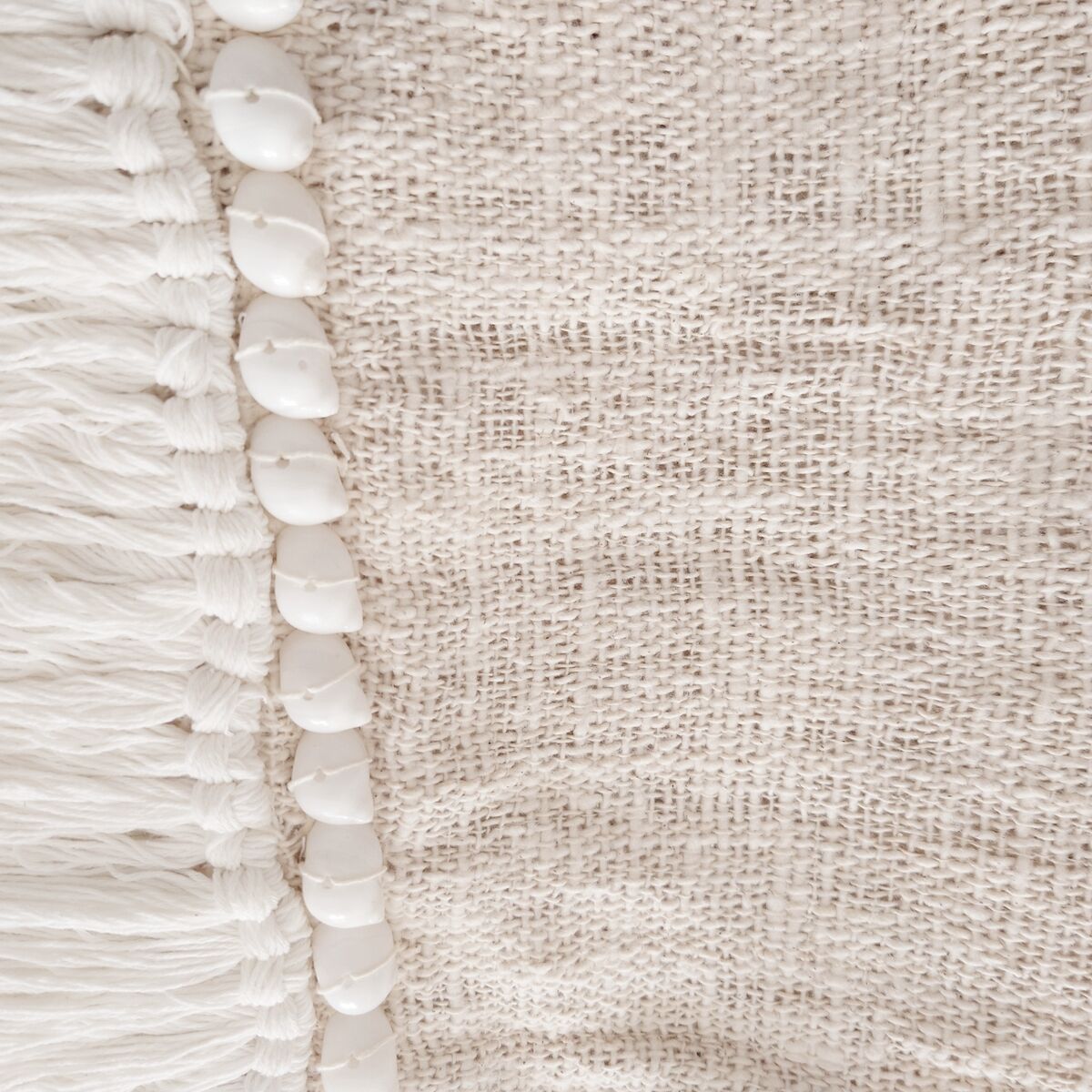 White Aussa plaid with fringe and shells