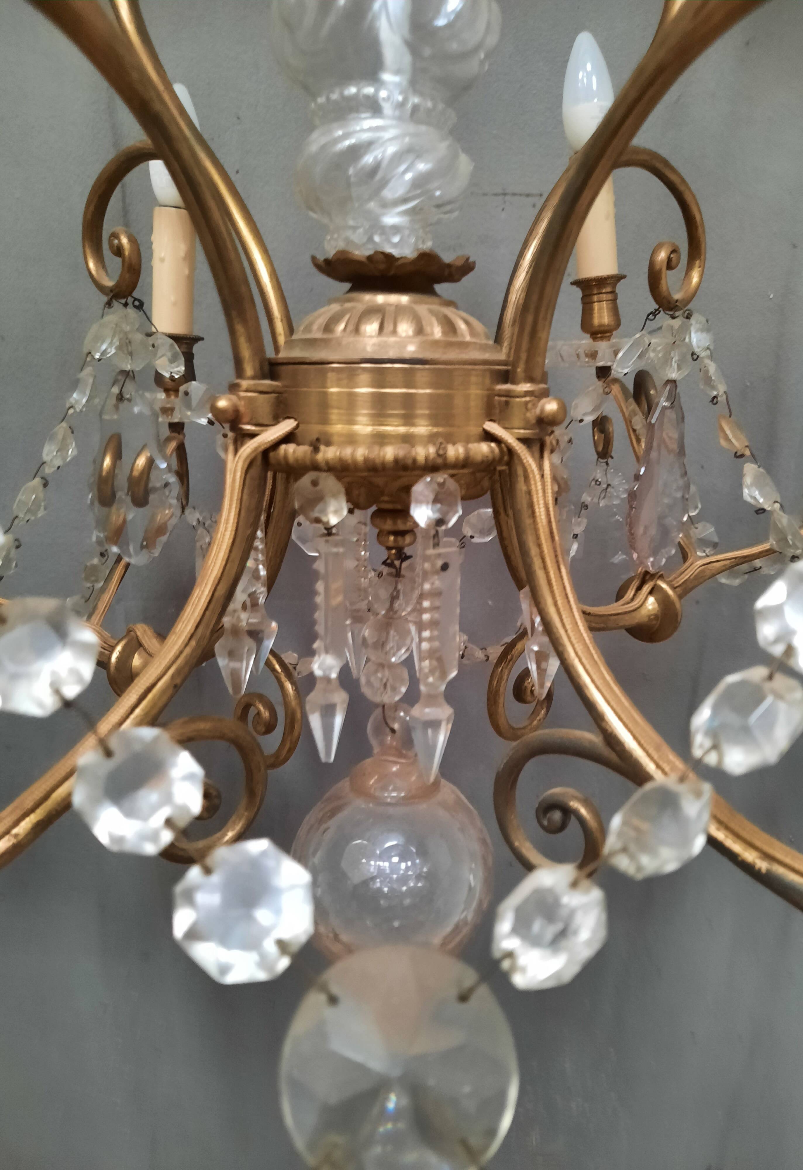 Large brass and glass chandelier