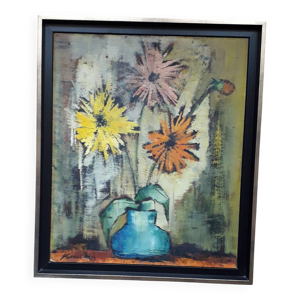 Tableau ancien à l'huile - fleurs