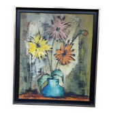 Antique oil painting depicting a bouquet of flowers