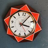Vintage formica clock silent octagonal wall pendulum "Star chocolate orange"