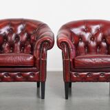 Set of 4 English Cowhide Leather Chesterfield Club Chairs