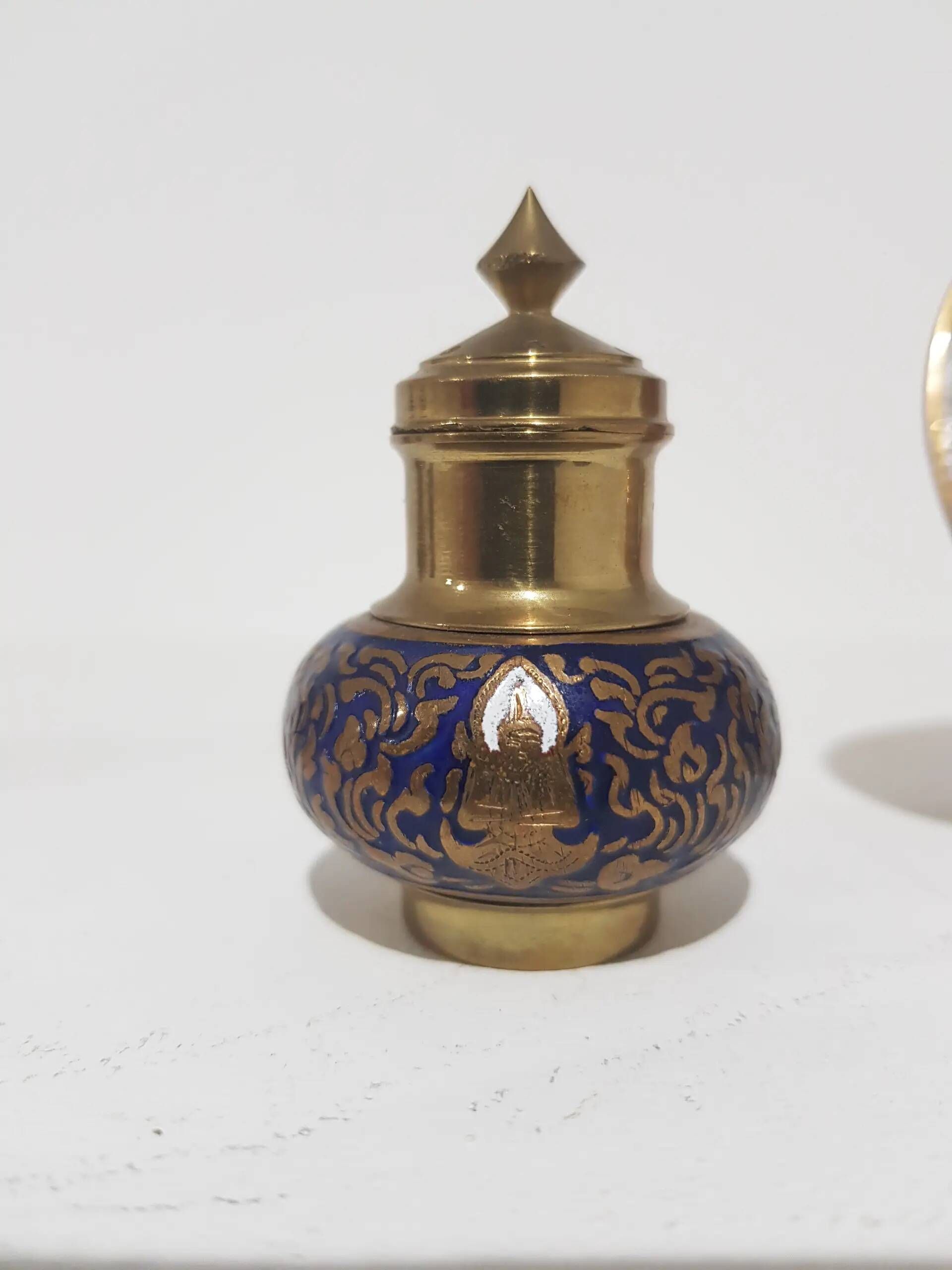 Spice set, navy blue and gold, enamelled brass, Thailand, 1960s