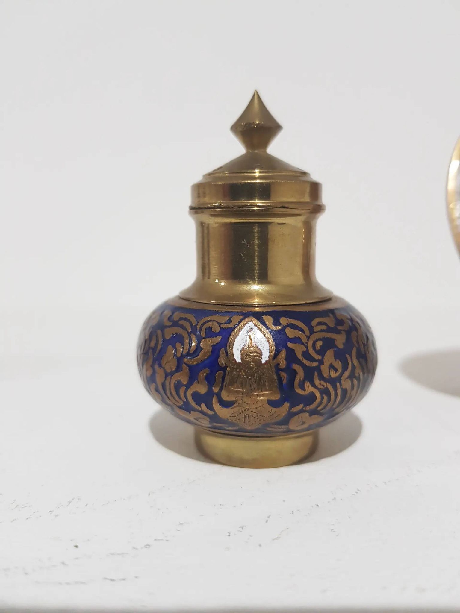Spice set, navy blue and gold, enamelled brass, Thailand, 1960s