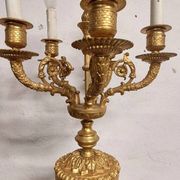 Antique Lumi pair of large marble and mercury-gilt bronze candelabras