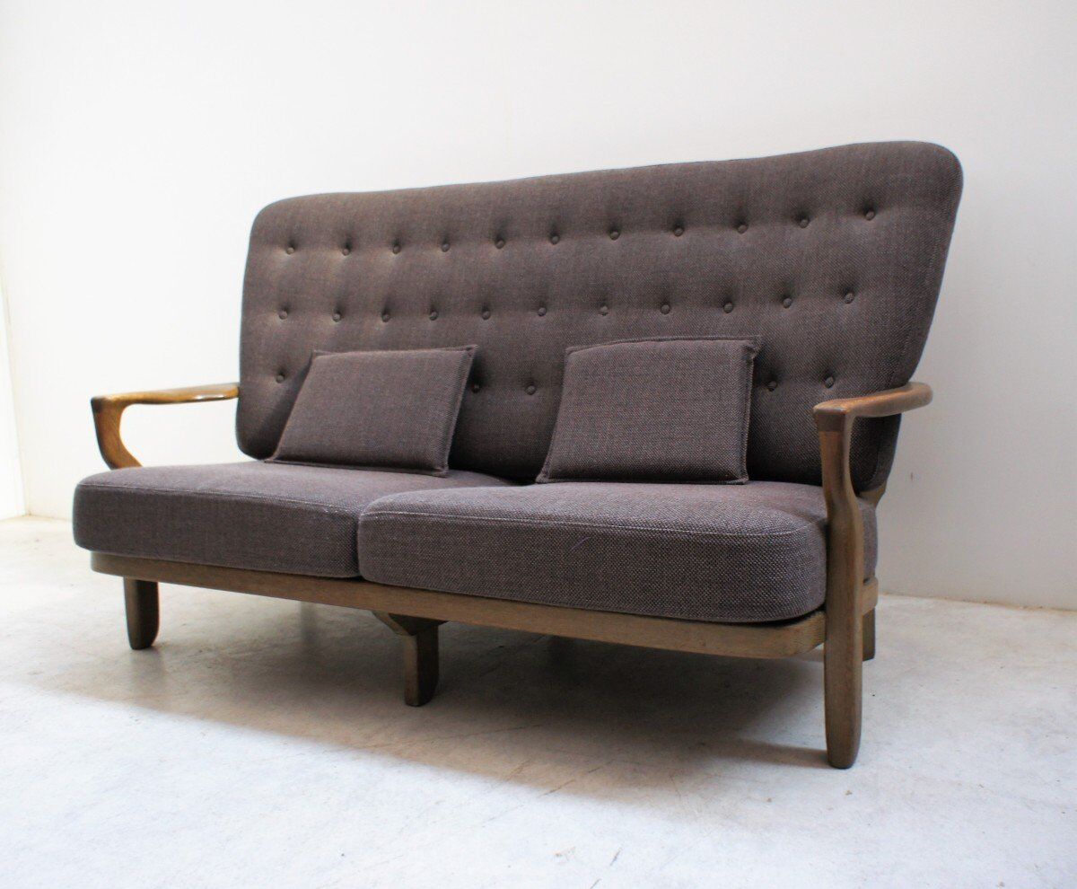 Solid oak sofa Guillerme and Chambron