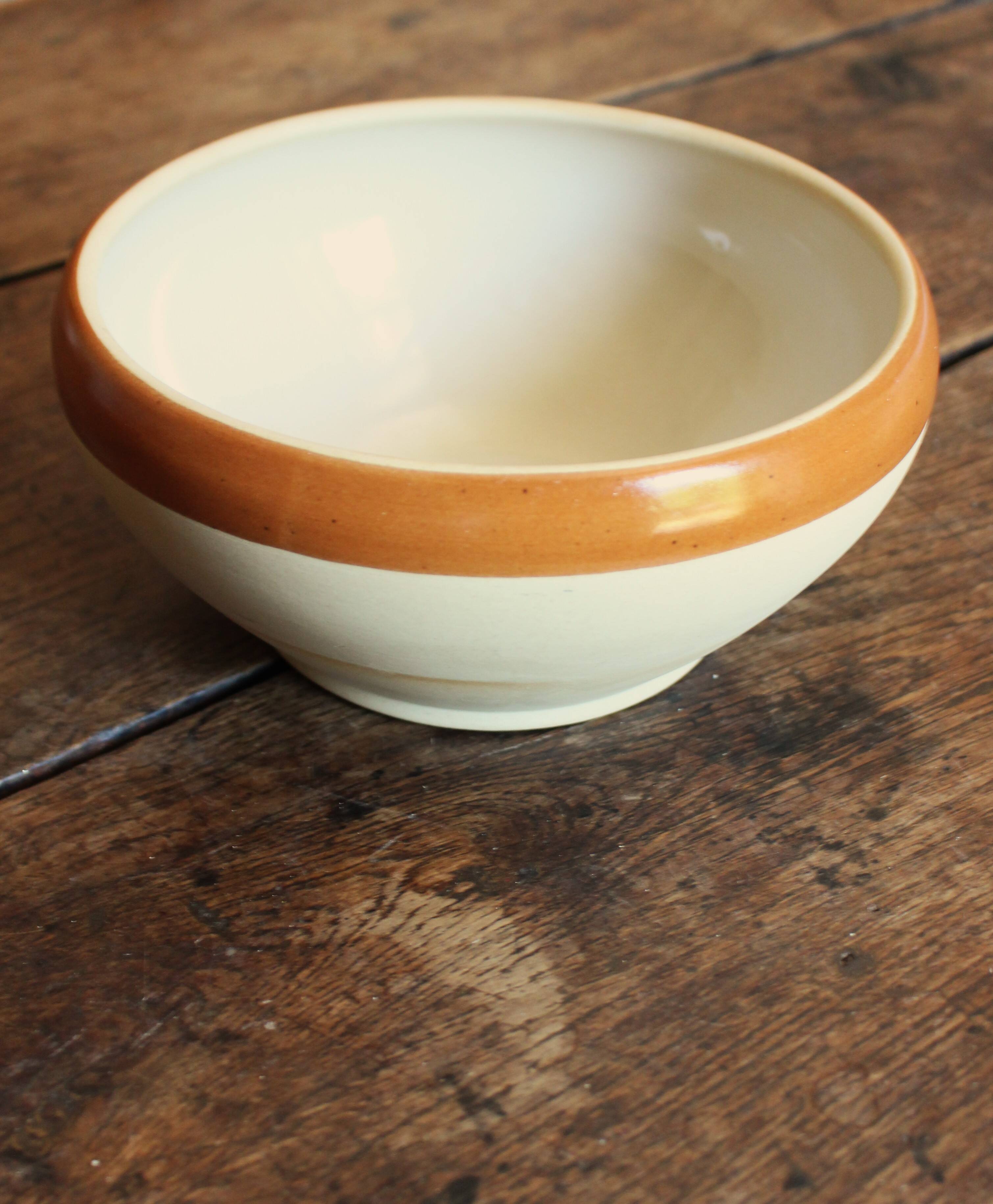 Vintage two-tone Digoin stoneware salad bowl